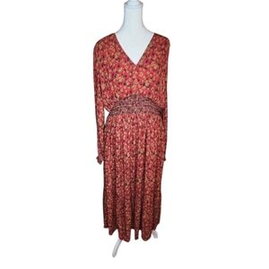 NEW Garnet Hill Smocked Waist Red Floral Maxi Dress Size 12